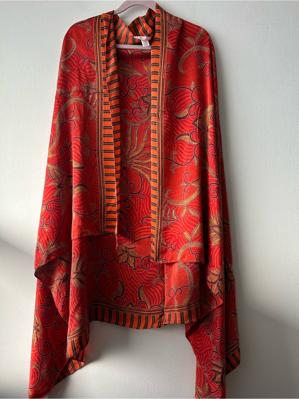 vintage Victoria's Secret oversized silk shawl wrap/sarong in orange gold